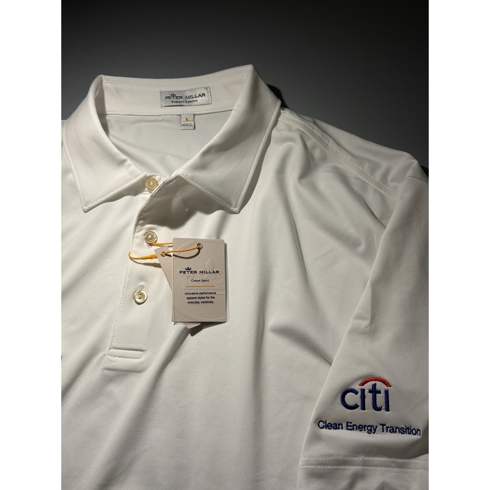 Peter Millar Summer Comfort Solid Performance Polo Shirt Size Large White Logo
